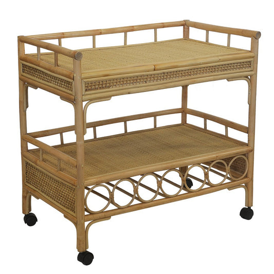 RATTAN MOBILE DRINKS TROLLEY