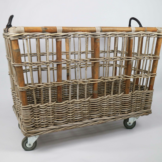 RATTAN THICK LAUNDRY TROLLEY ON WHEELS